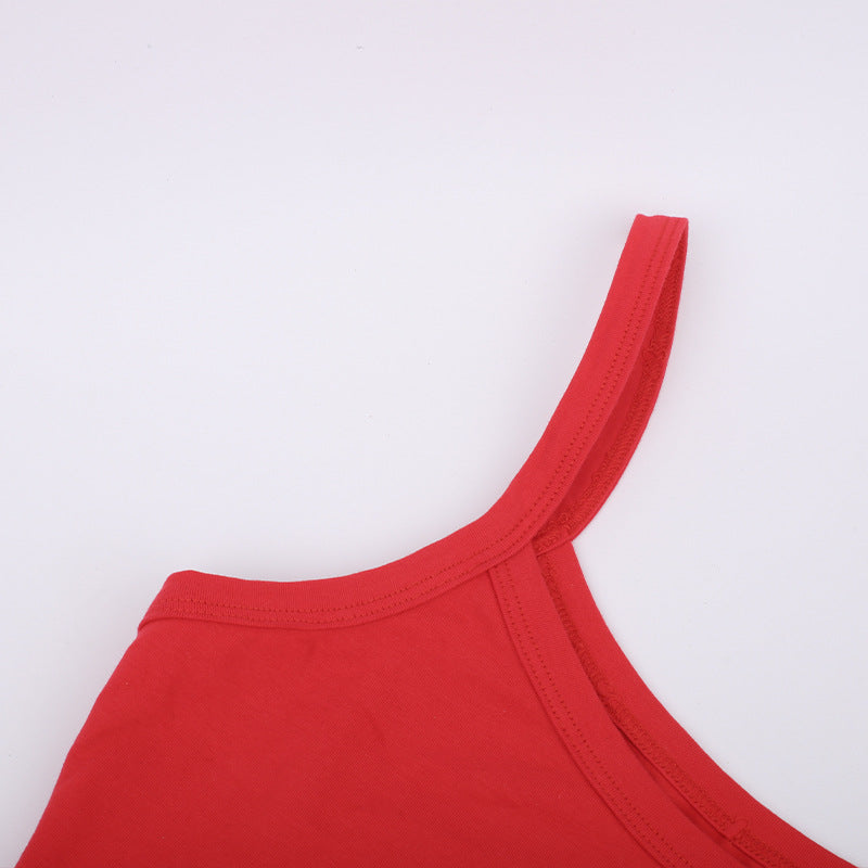 Summer High Split Cropped Outfit Solid Color Base Bodysuit