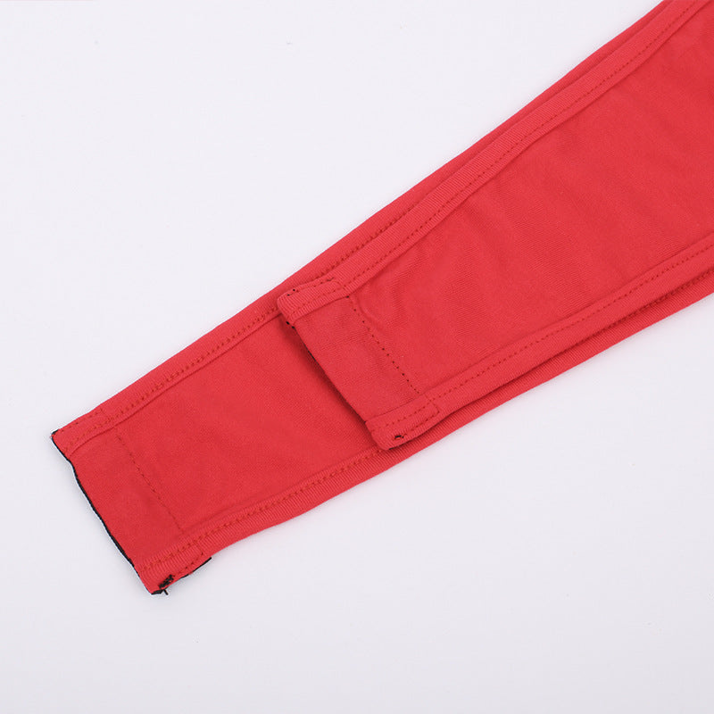 Summer High Split Cropped Outfit Solid Color Base Bodysuit