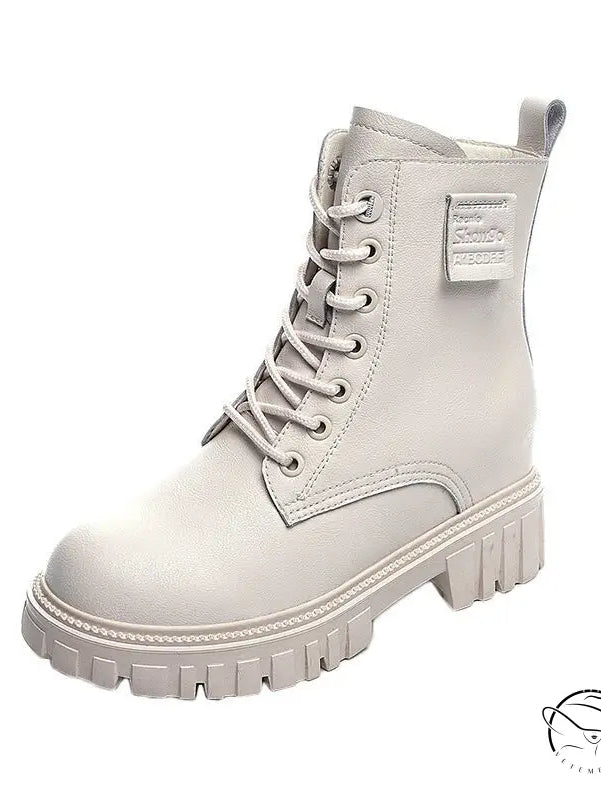 Black single genuine leather waterproof platform combat boot with chunky sole