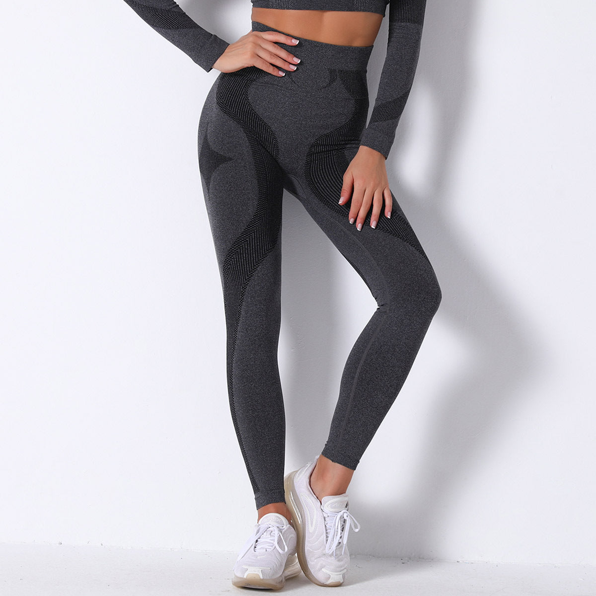 Gray patterned athletic leggings for activewear in stylish Bodybuilding Seamless Yoga Pants