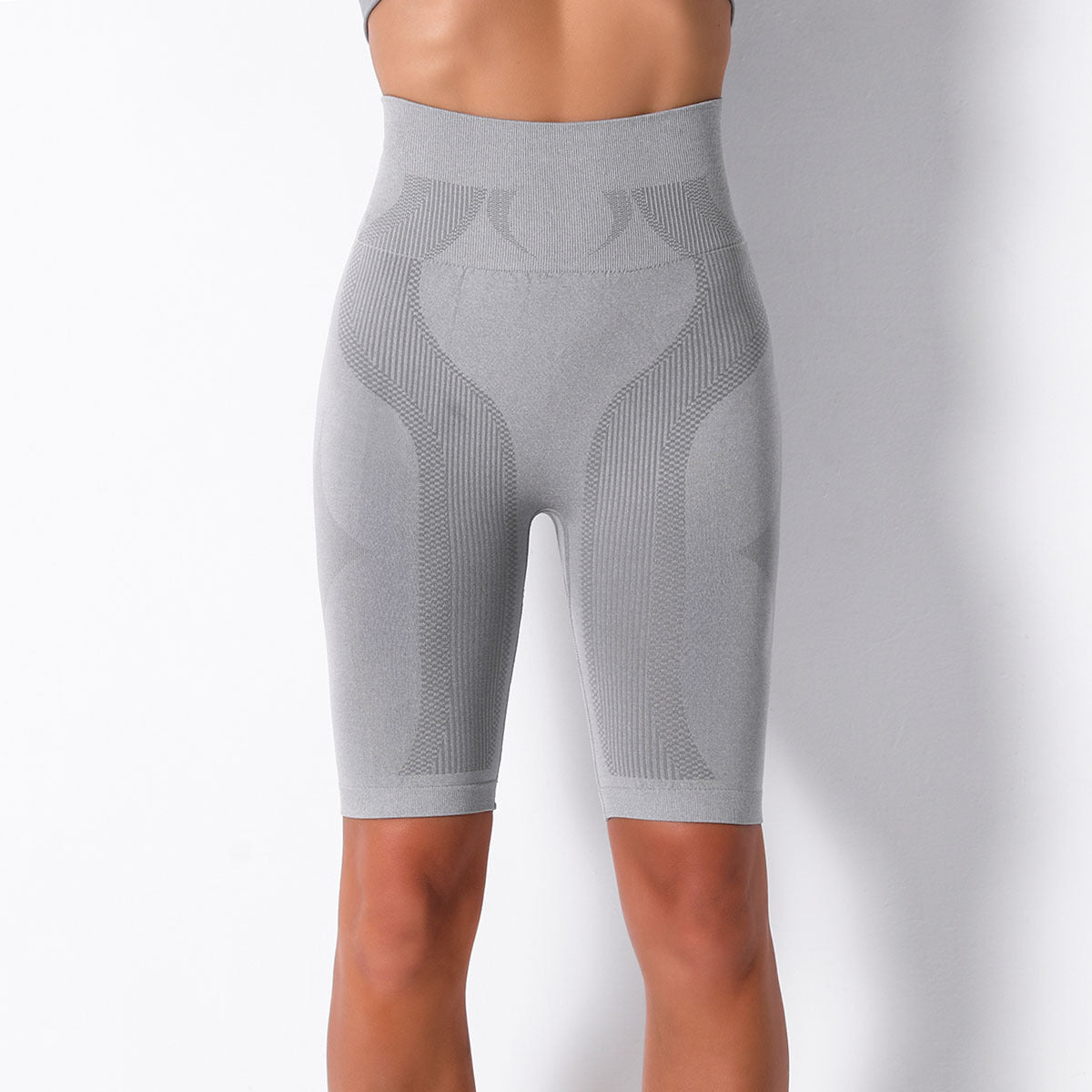 Gray high-waisted athletic shorts for yoga, perfect for Langry fashion ملابس choices