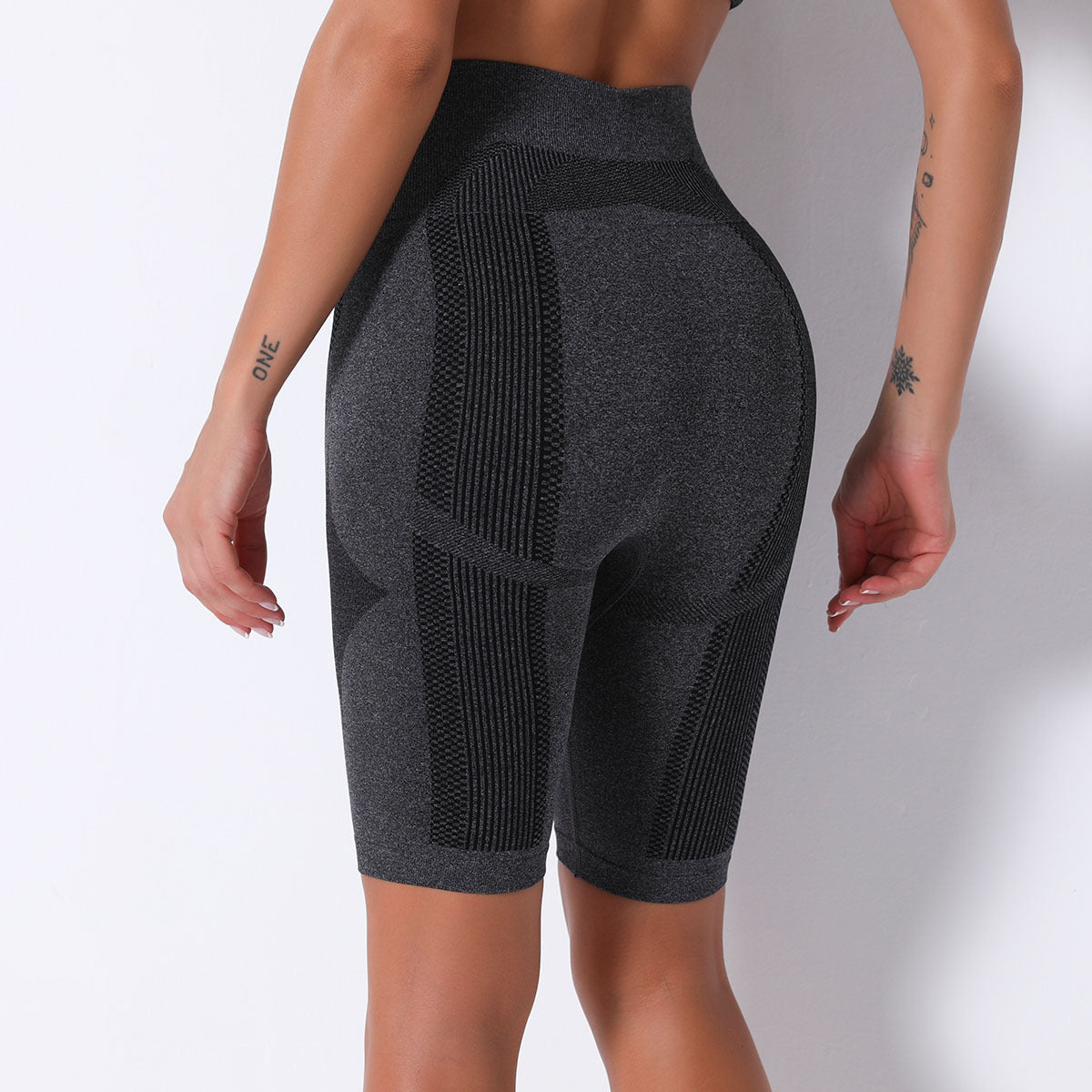 Gray athletic shorts from Seamless Knit Breathable Striped Yoga Pants in stylish langry fashion