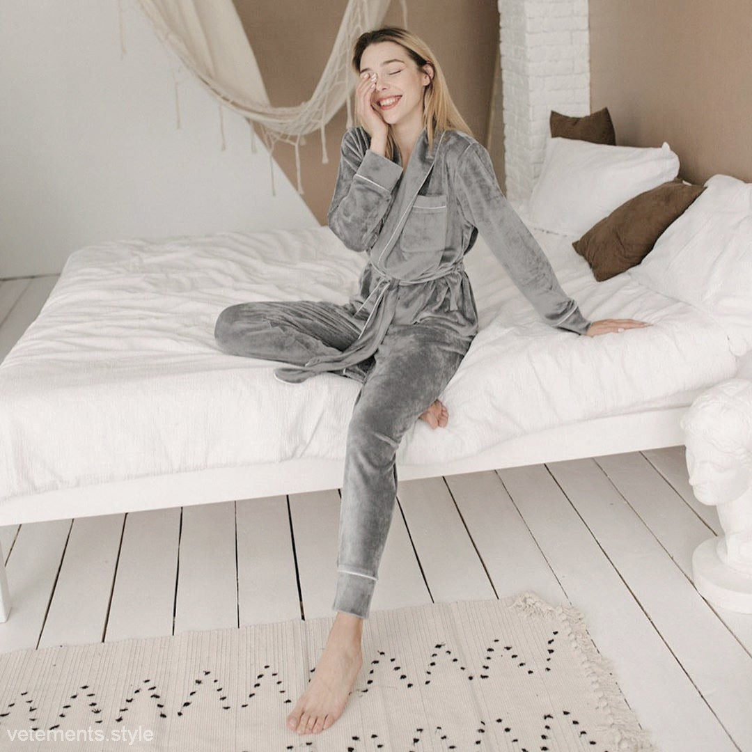 Gray velvet pajama set featuring luxurious comfort for cozy nights in Velvet Warm Pajamas