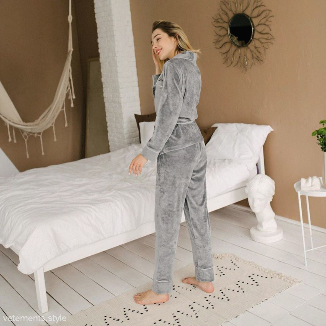Gray velvet pajama set from VELVET WARM PAJAMAS collection for ultimate comfort