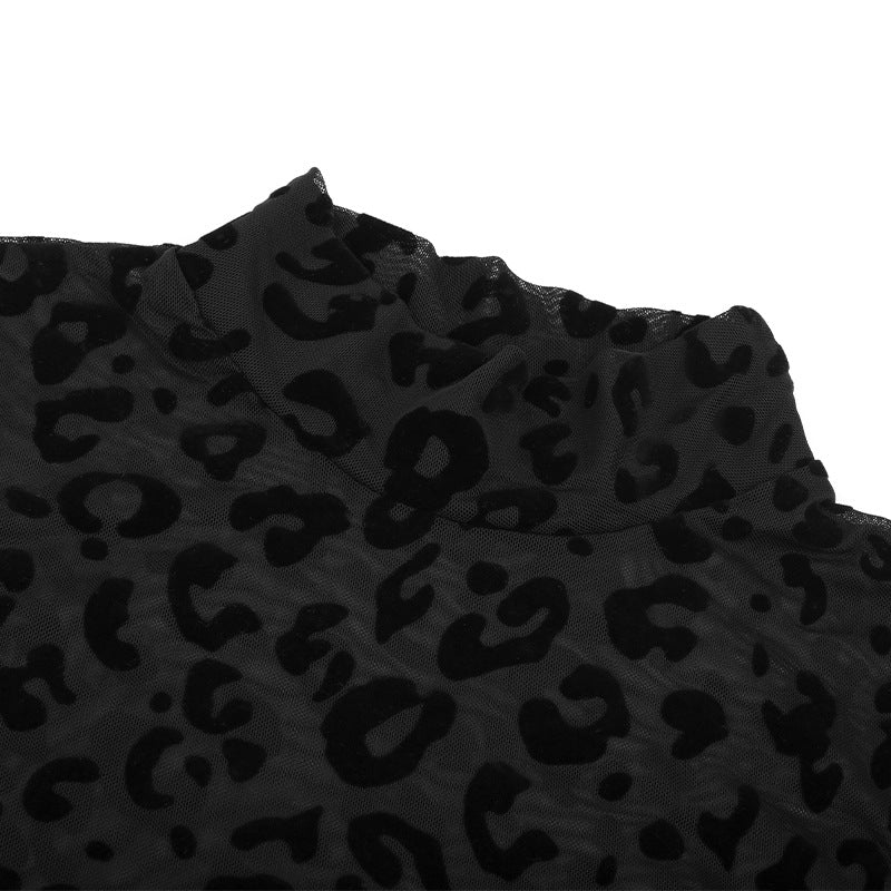Black leopard print mesh long sleeve top from Women Clothing Autumn Winter collection