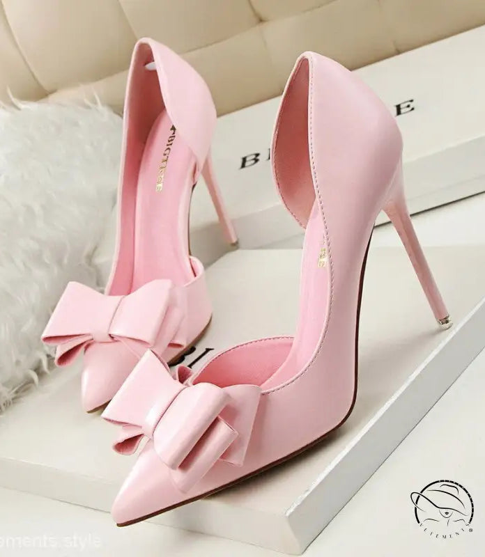 Pink stiletto high heels with bows, perfect blend of elegance