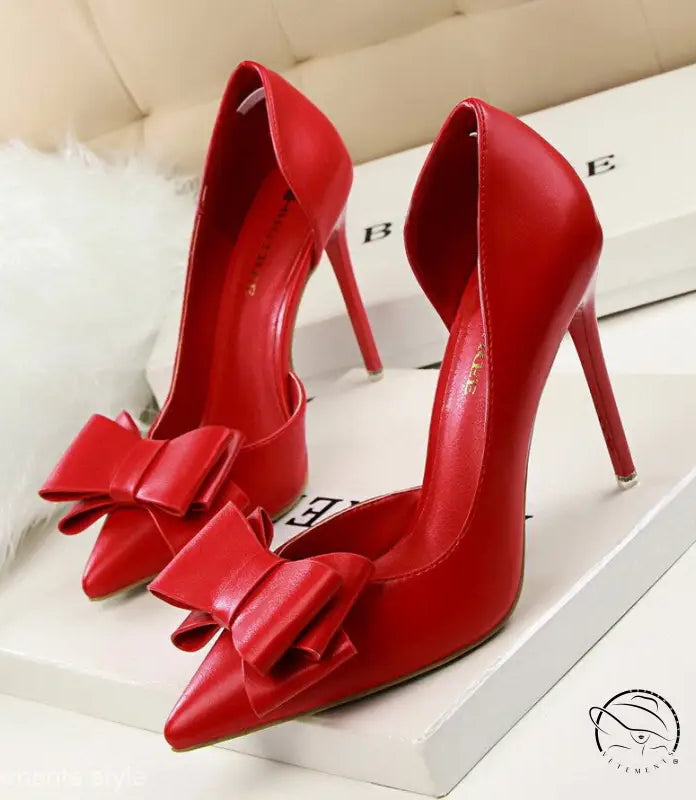 Red high-heeled pumps with bows: perfect blend of elegance in fashion clothing