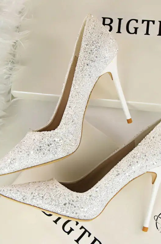 Elegant langry silver glitter high heel pumps in fashion style