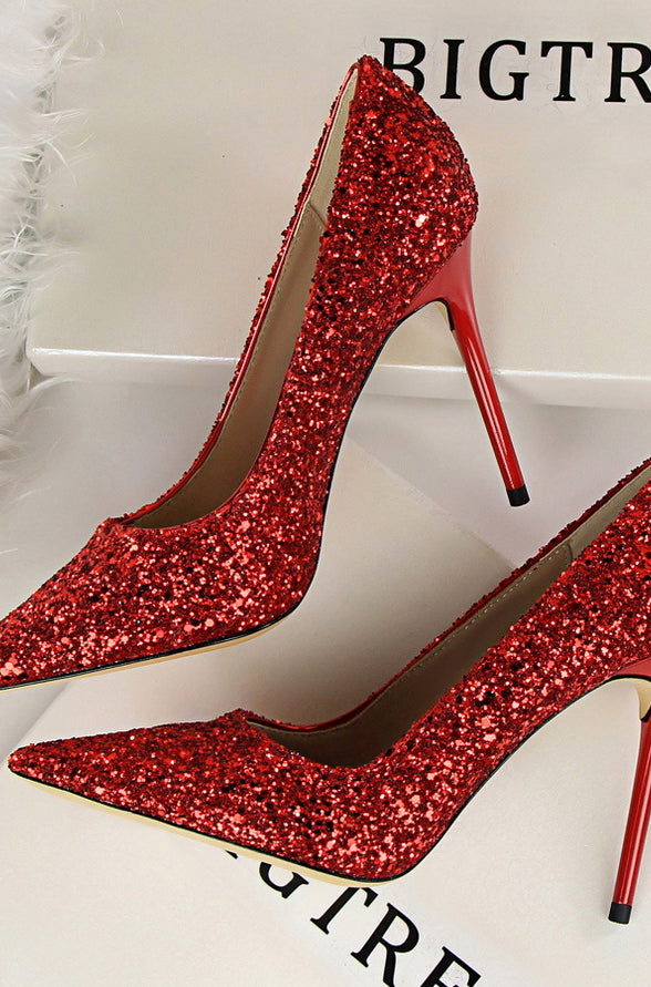 Elegant Langry red glitter pointed-toe high heel pumps in fashion ملابس