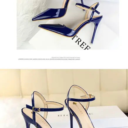 Royal blue patent leather slim fit strap high heel sandals