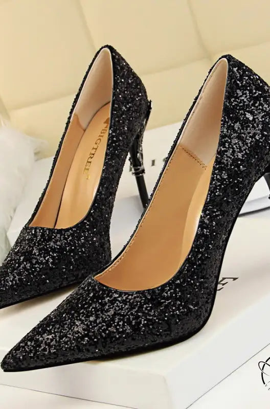 Elegant langry black glitter stiletto heel pumps in fashion style