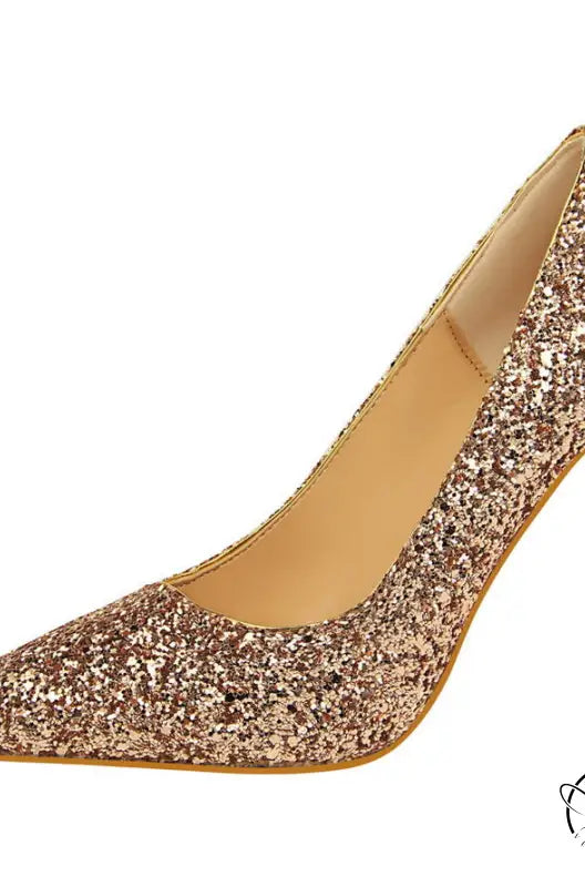 Elegant rose gold glitter langry fashion stiletto heel pump