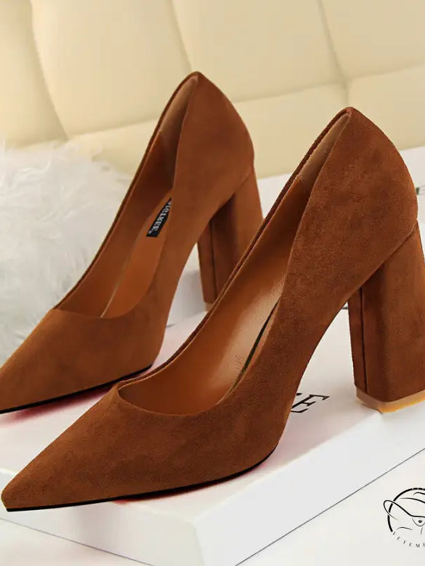 Elegant brown suede Comfy Skinny High Heels in langry fashion