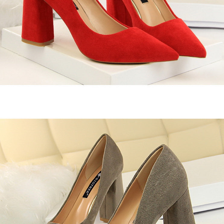 Two pairs of Langry suede high-heeled pumps from the Comfy Skinny High Heels collection