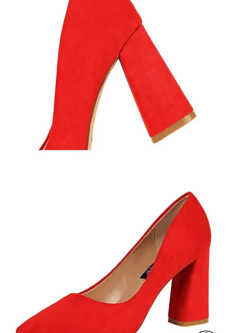 Red block heel pumps in Comfy Skinny High Heels from Langry fashion