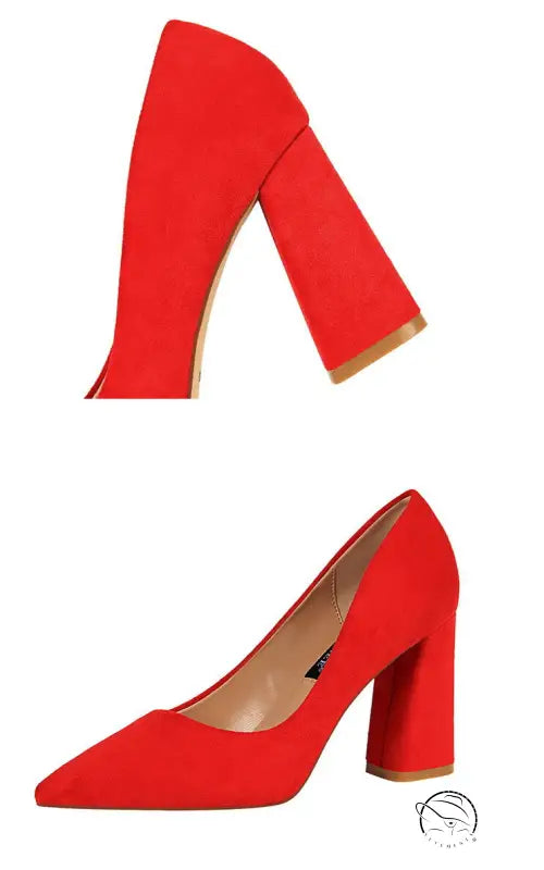 Red block heel pumps in Comfy Skinny High Heels from Langry fashion