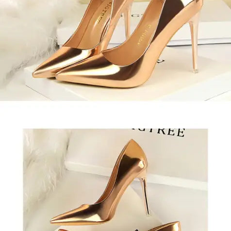 Shiny gold langry fashion metal high heels for stylish outfits