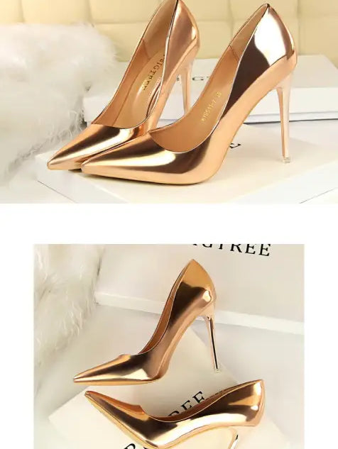 Shiny gold langry fashion metal high heels for stylish outfits