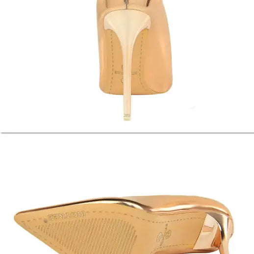 Pair of fashionable gold langry metal high heels