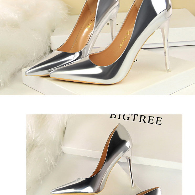 Silver stiletto heels from Fashionable Metal High Heels for trendy fashion ملابس