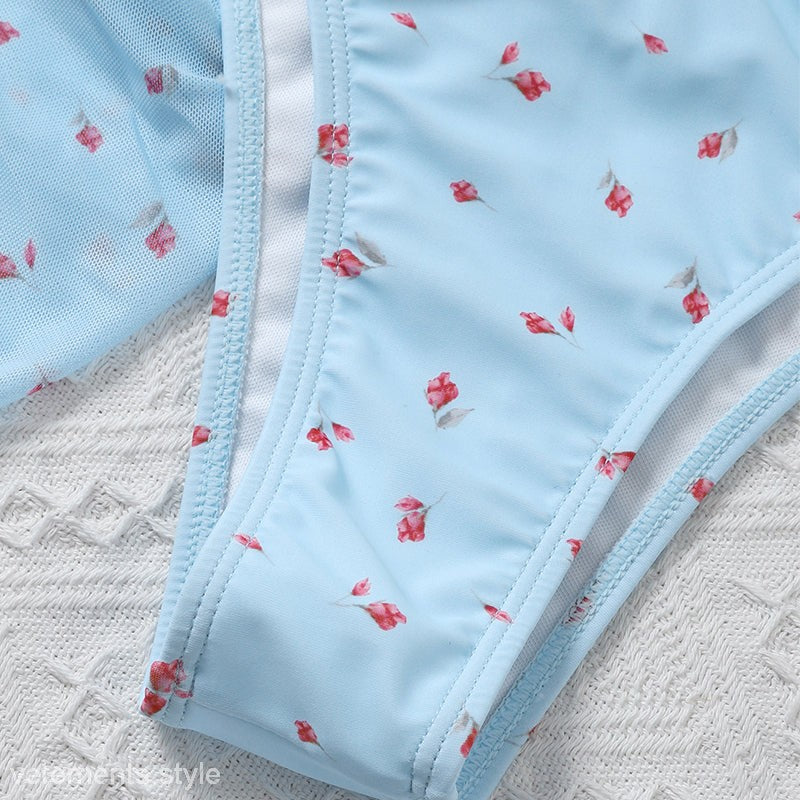 Light blue floral bikini bottom from BIKE SET FLORAL SWIMWEAR for stylish floral swimwear