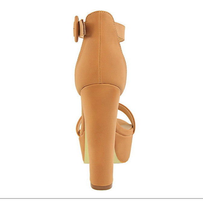 Tan platform heel sandal from Chunky Heel Super Slimming High Heels for stylish fashion ملابس