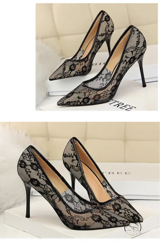 Elegant black lace stiletto heels in langry fashion style