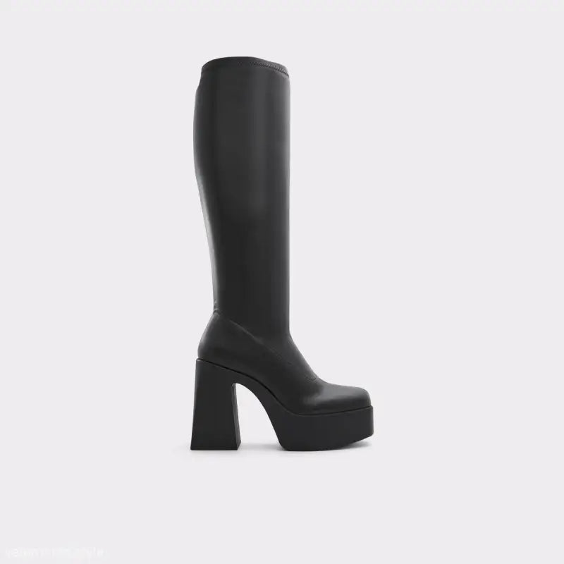 Classic black knee-high boots with chunky heels for a fashionable look