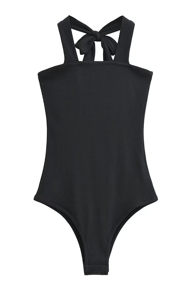 Wear Lace-up Halterneck Bodysuit Women Summer Tight Bottoming Crotch Spaghetti-strap Camisole Top