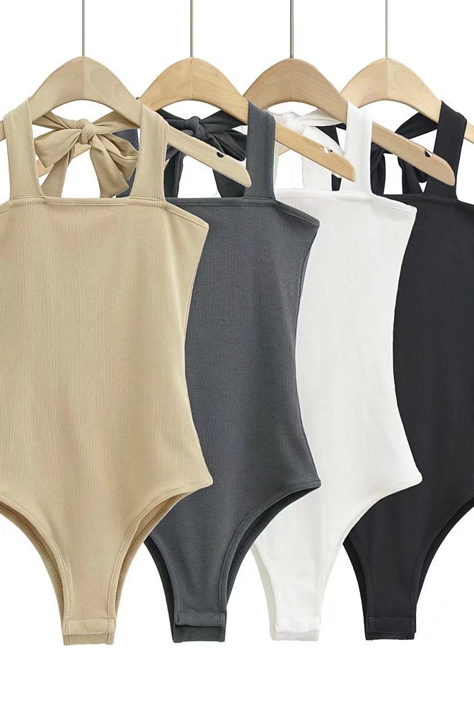 Wear Lace-up Halterneck Bodysuit Women Summer Tight Bottoming Crotch Spaghetti-strap Camisole Top