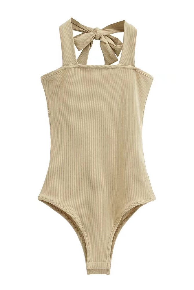 Wear Lace-up Halterneck Bodysuit Women Summer Tight Bottoming Crotch Spaghetti-strap Camisole Top