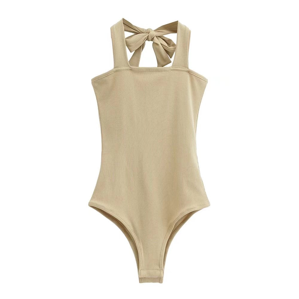 Wear Lace-up Halterneck Bodysuit Women Summer Tight Bottoming Crotch Spaghetti-strap Camisole Top