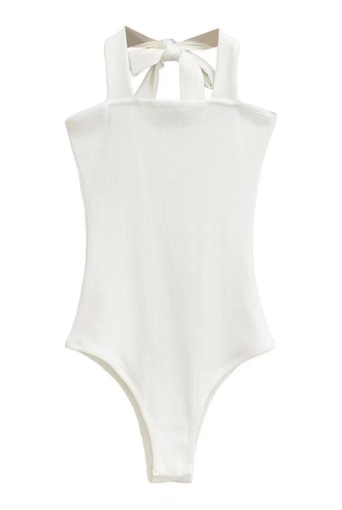 Wear Lace-up Halterneck Bodysuit Women Summer Tight Bottoming Crotch Spaghetti-strap Camisole Top