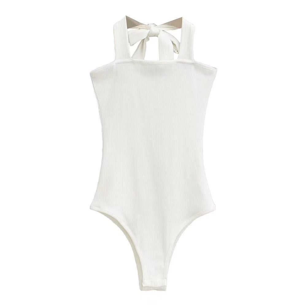 Wear Lace-up Halterneck Bodysuit Women Summer Tight Bottoming Crotch Spaghetti-strap Camisole Top