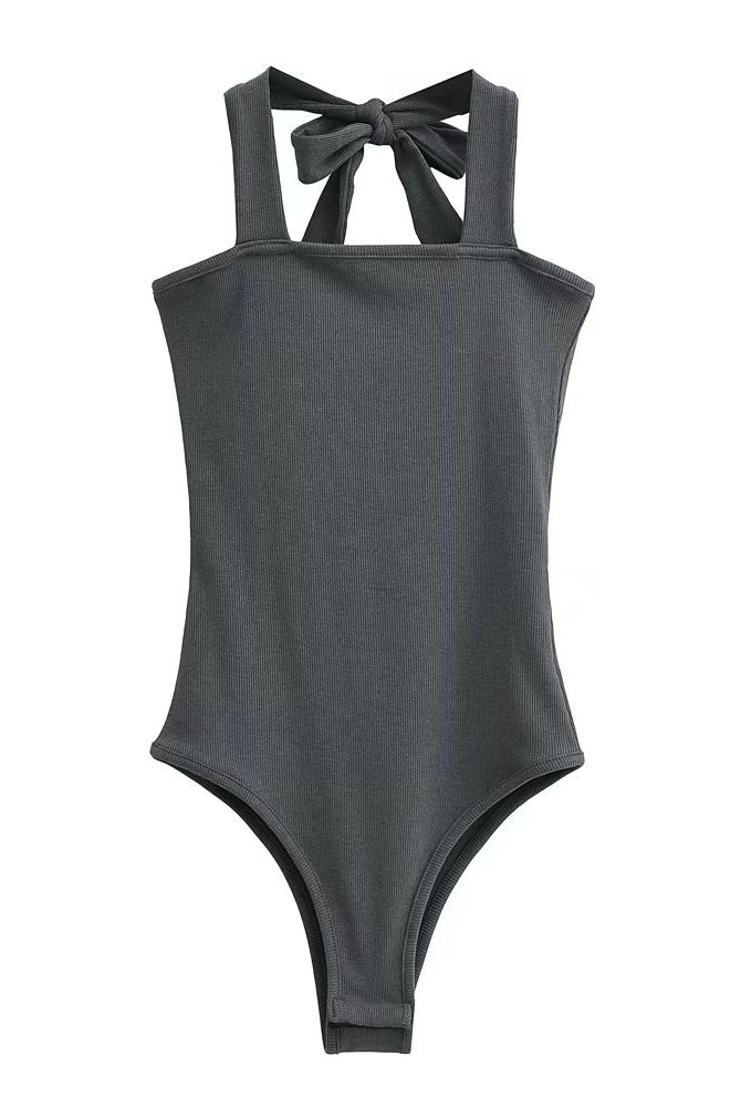 Wear Lace-up Halterneck Bodysuit Women Summer Tight Bottoming Crotch Spaghetti-strap Camisole Top