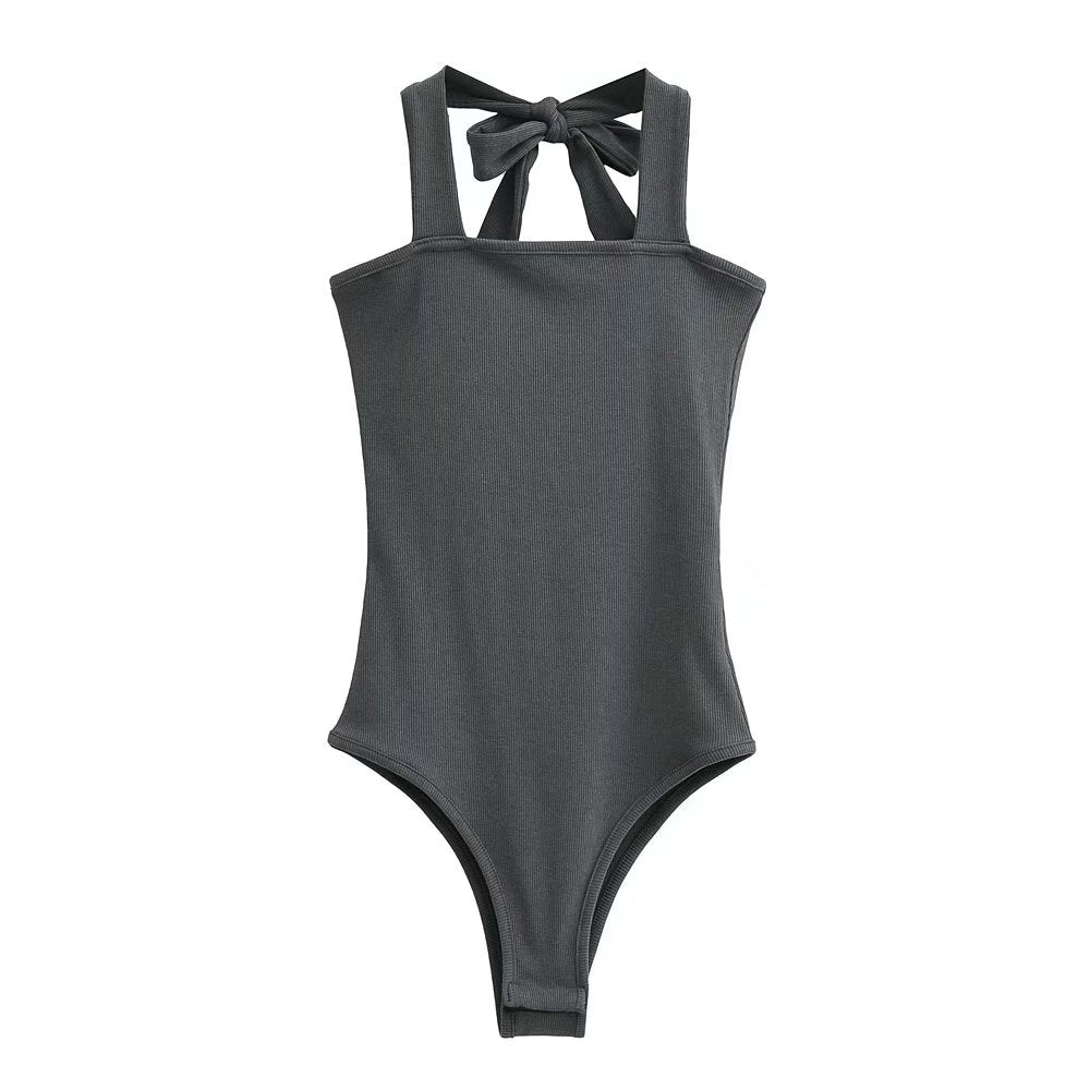 Wear Lace-up Halterneck Bodysuit Women Summer Tight Bottoming Crotch Spaghetti-strap Camisole Top