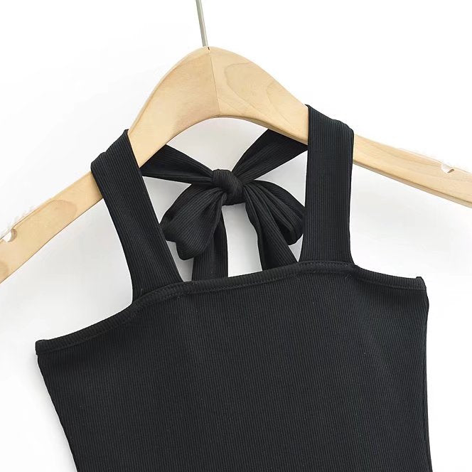 Wear Lace-up Halterneck Bodysuit Women Summer Tight Bottoming Crotch Spaghetti-strap Camisole Top