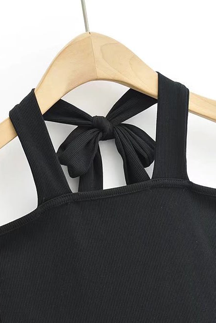 Wear Lace-up Halterneck Bodysuit Women Summer Tight Bottoming Crotch Spaghetti-strap Camisole Top