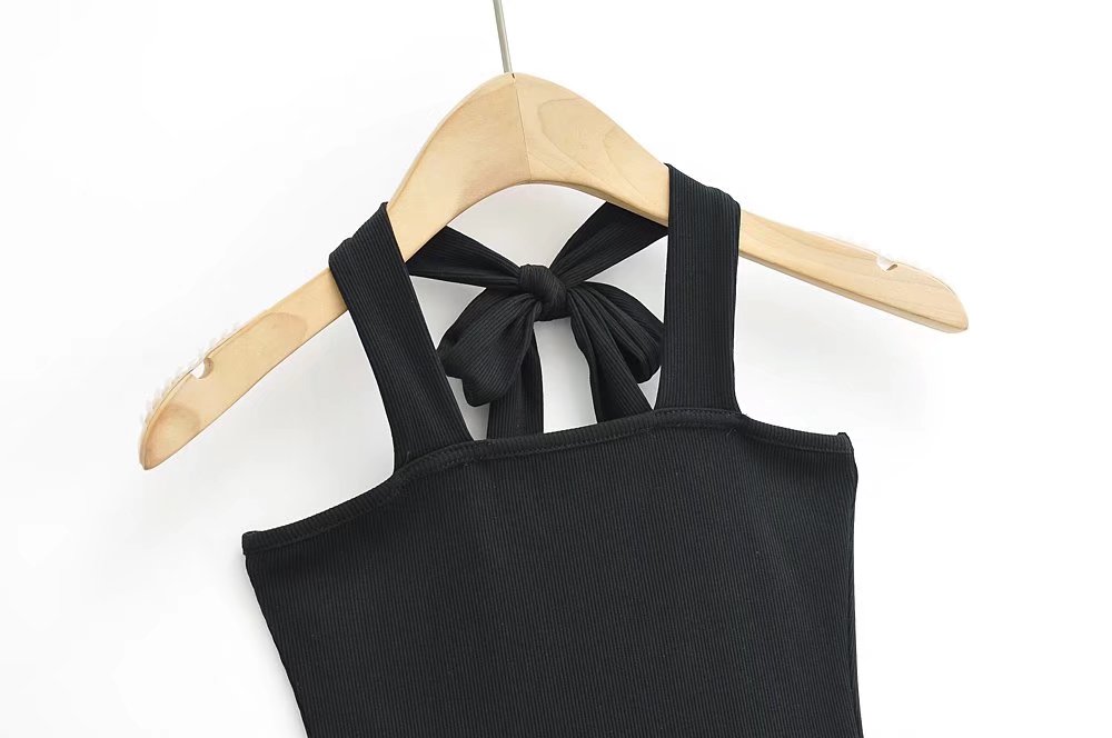 Wear Lace-up Halterneck Bodysuit Women Summer Tight Bottoming Crotch Spaghetti-strap Camisole Top