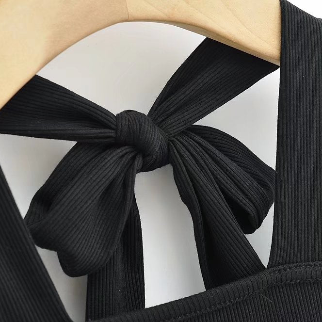 Wear Lace-up Halterneck Bodysuit Women Summer Tight Bottoming Crotch Spaghetti-strap Camisole Top