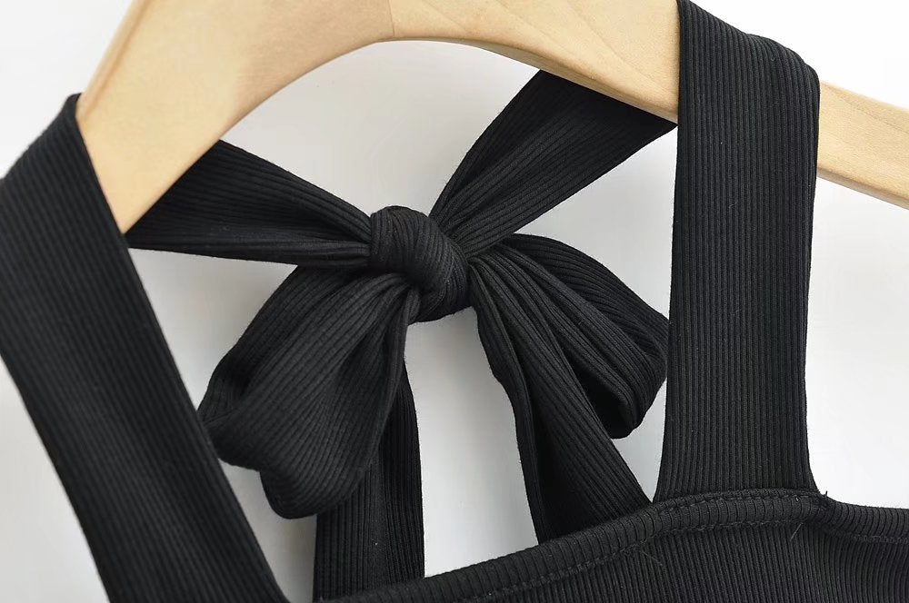 Wear Lace-up Halterneck Bodysuit Women Summer Tight Bottoming Crotch Spaghetti-strap Camisole Top