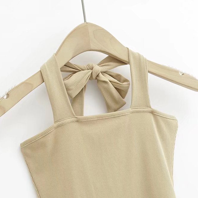 Wear Lace-up Halterneck Bodysuit Women Summer Tight Bottoming Crotch Spaghetti-strap Camisole Top