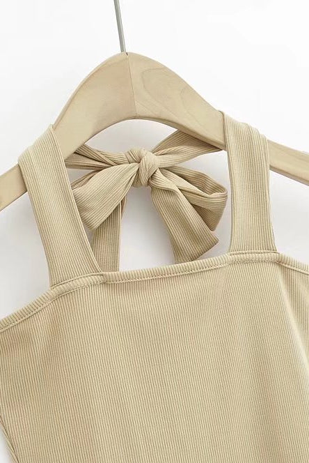 Wear Lace-up Halterneck Bodysuit Women Summer Tight Bottoming Crotch Spaghetti-strap Camisole Top