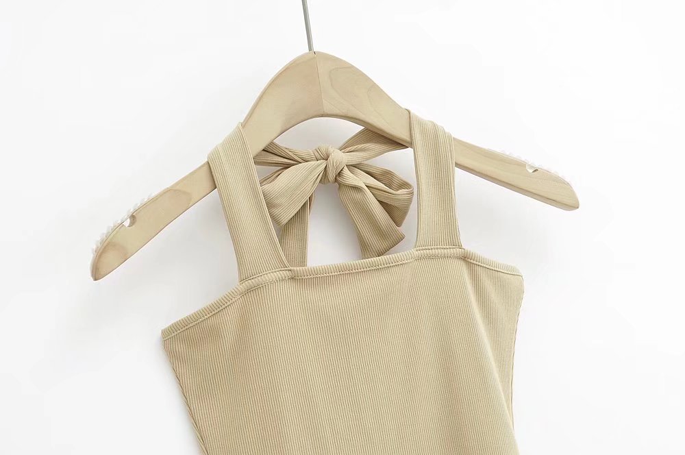 Wear Lace-up Halterneck Bodysuit Women Summer Tight Bottoming Crotch Spaghetti-strap Camisole Top