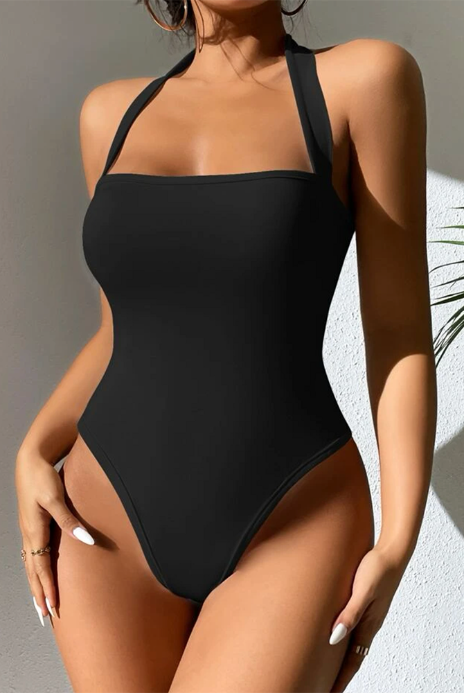 Wear Lace-up Halterneck Bodysuit Women Summer Tight Bottoming Crotch Spaghetti-strap Camisole Top