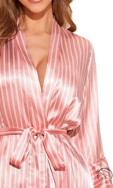 Pink striped satin robe with gown belt from Comfy Summer Homewear