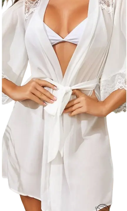 White lace-trimmed robe in Comfy Cute Mini Homewear, white outerwear gown