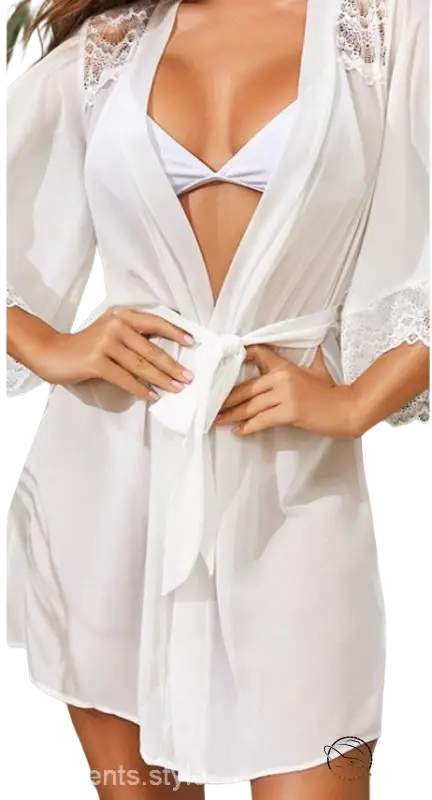 White lace-trimmed robe in Comfy Cute Mini Homewear, white outerwear gown