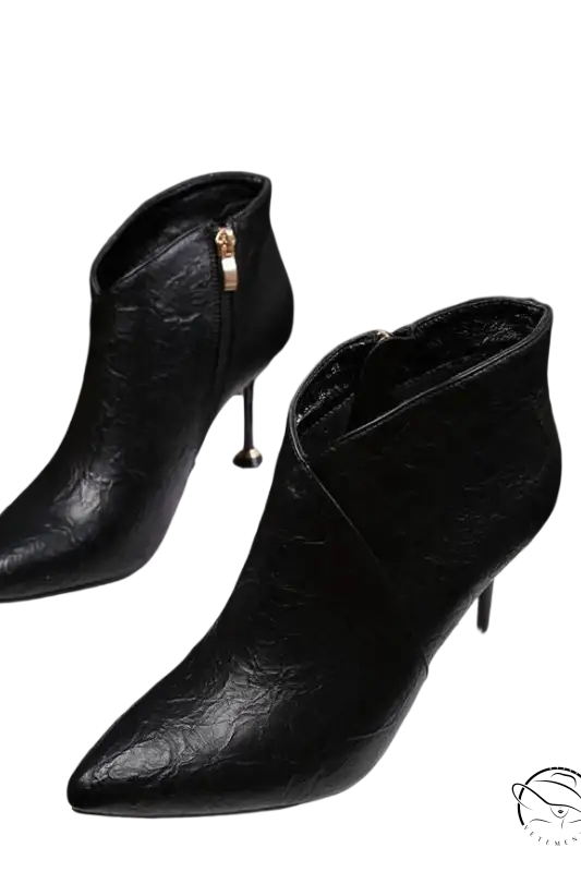 Black leather pointed-toe Fashion European Boots with stiletto heel