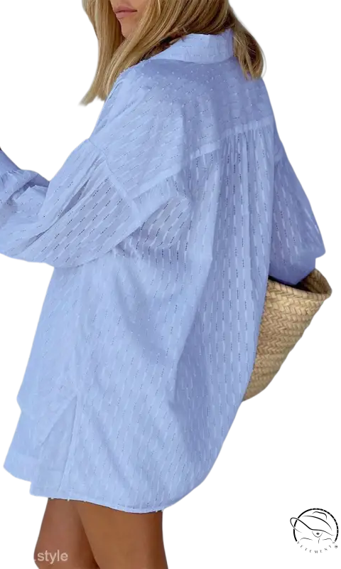 Light blue jacquard pajamas set shirt with textured pattern